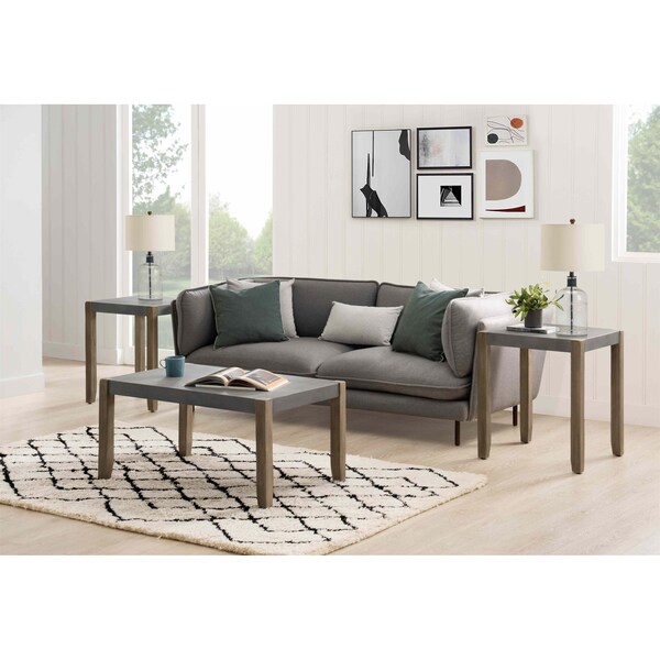 Alaterre Furniture Newport 3-Piece Faux Concrete and Wood 36"L Coffee Table with Two 21" Square End Tables ANNP0111371 - main